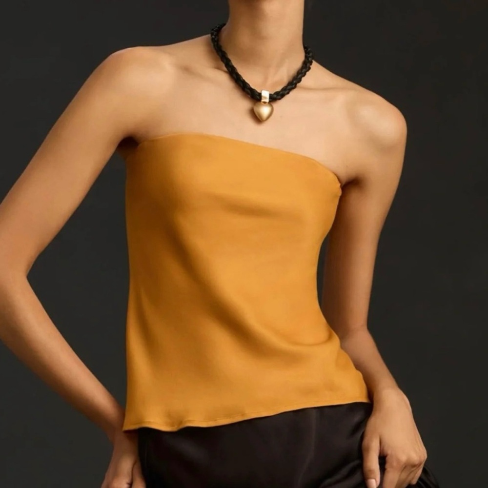 Anthropologie Gold Silky Strapless Top Size M